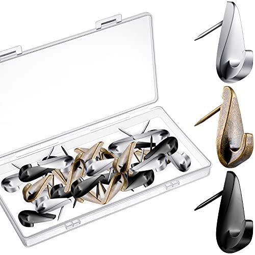 30 Pcs 20 Lbs Pin Hooks Push Pin Hangers Teardrop Glossy Black, Silver, Bronze