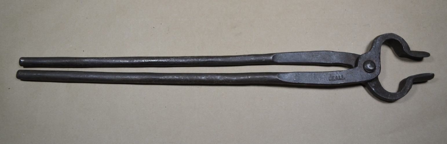 BEALL BROTHERS - BLACKSMITH'S TONGS - CURVED LIP  - FLUTED JAW - 22" LONG
