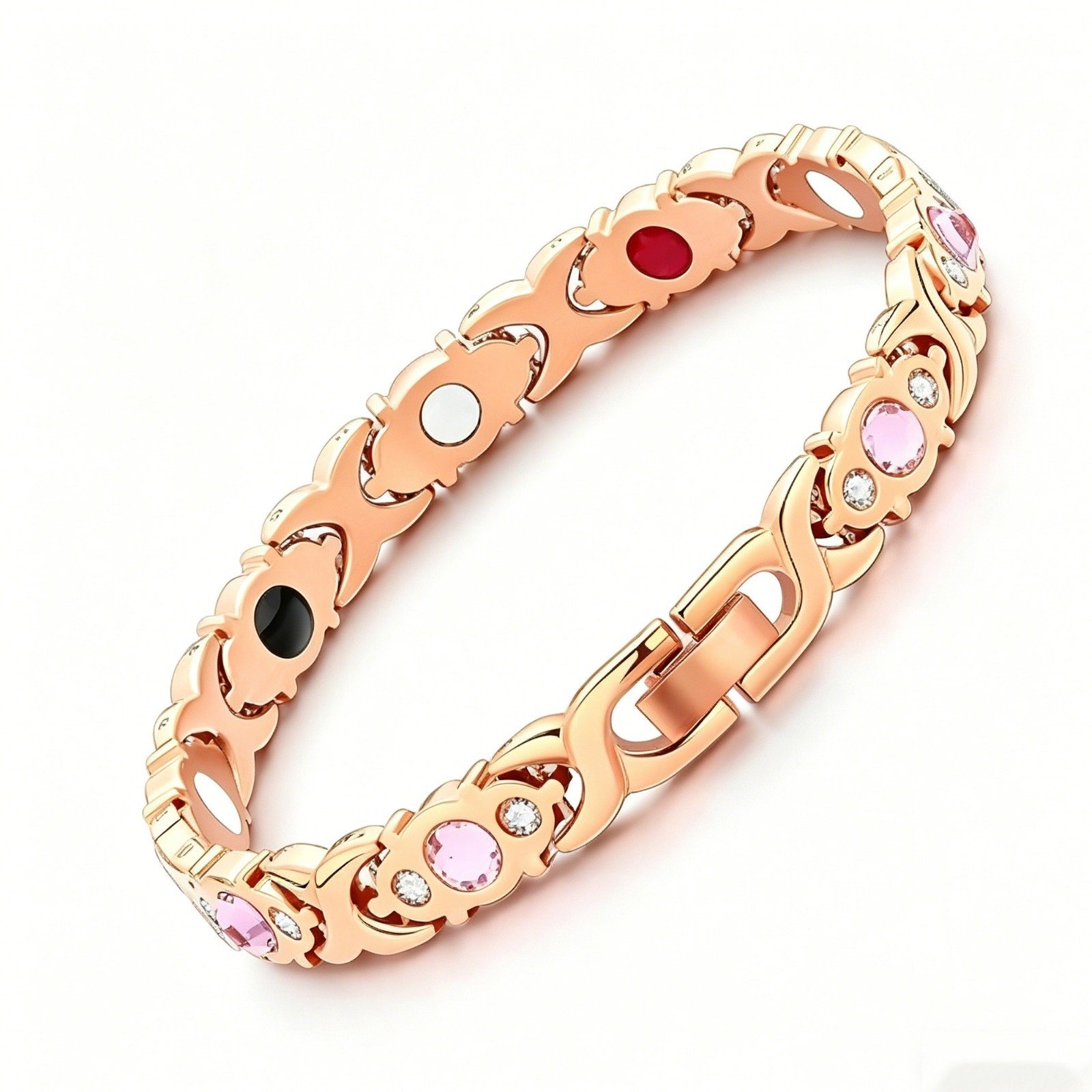 Energy Magnetic Bracelet for Women | Crystal Design & Colorful Stones |Gold Tone