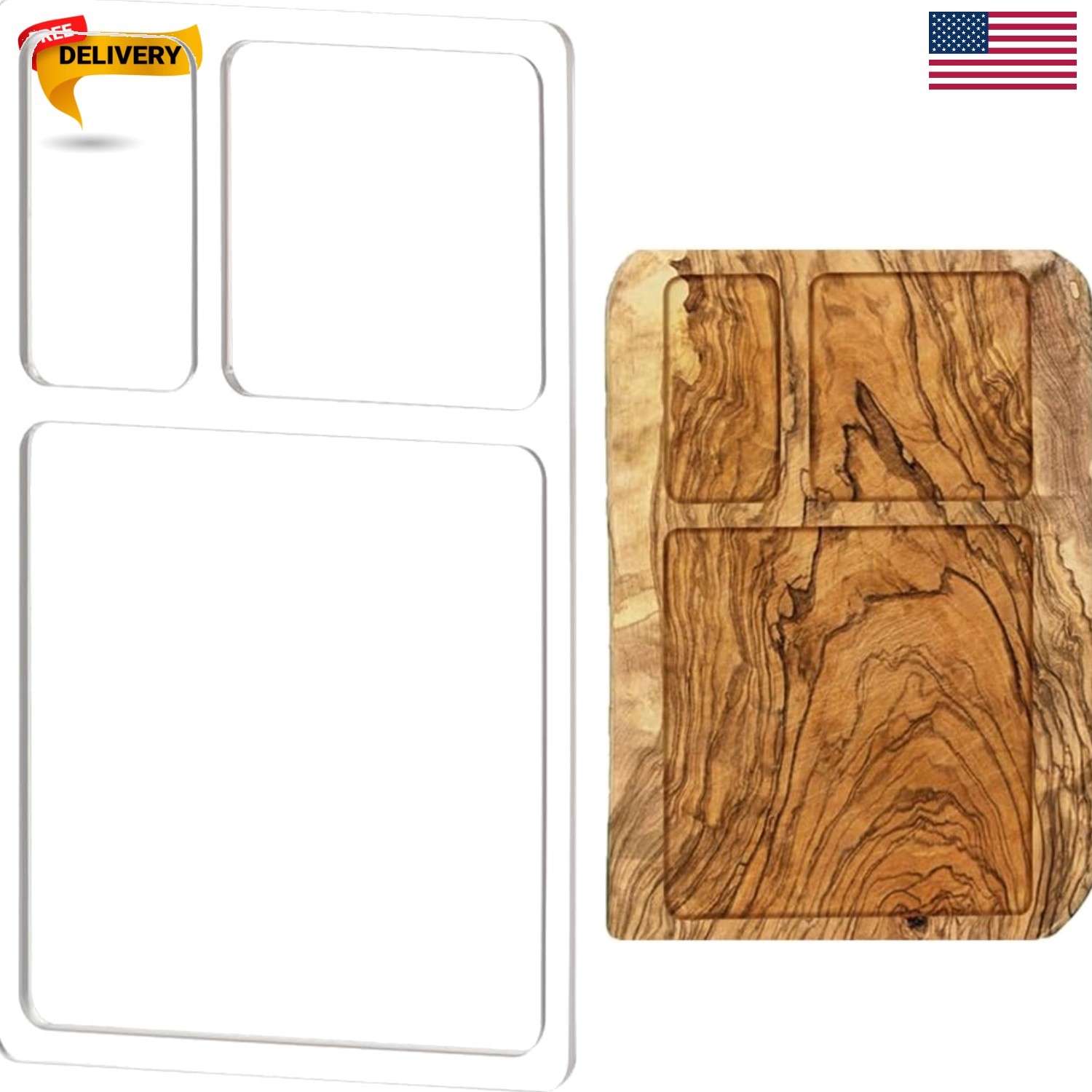 3 Pocket Valet Tray Router Templates, Rectangle Clear Acrylic Template, Woodw...