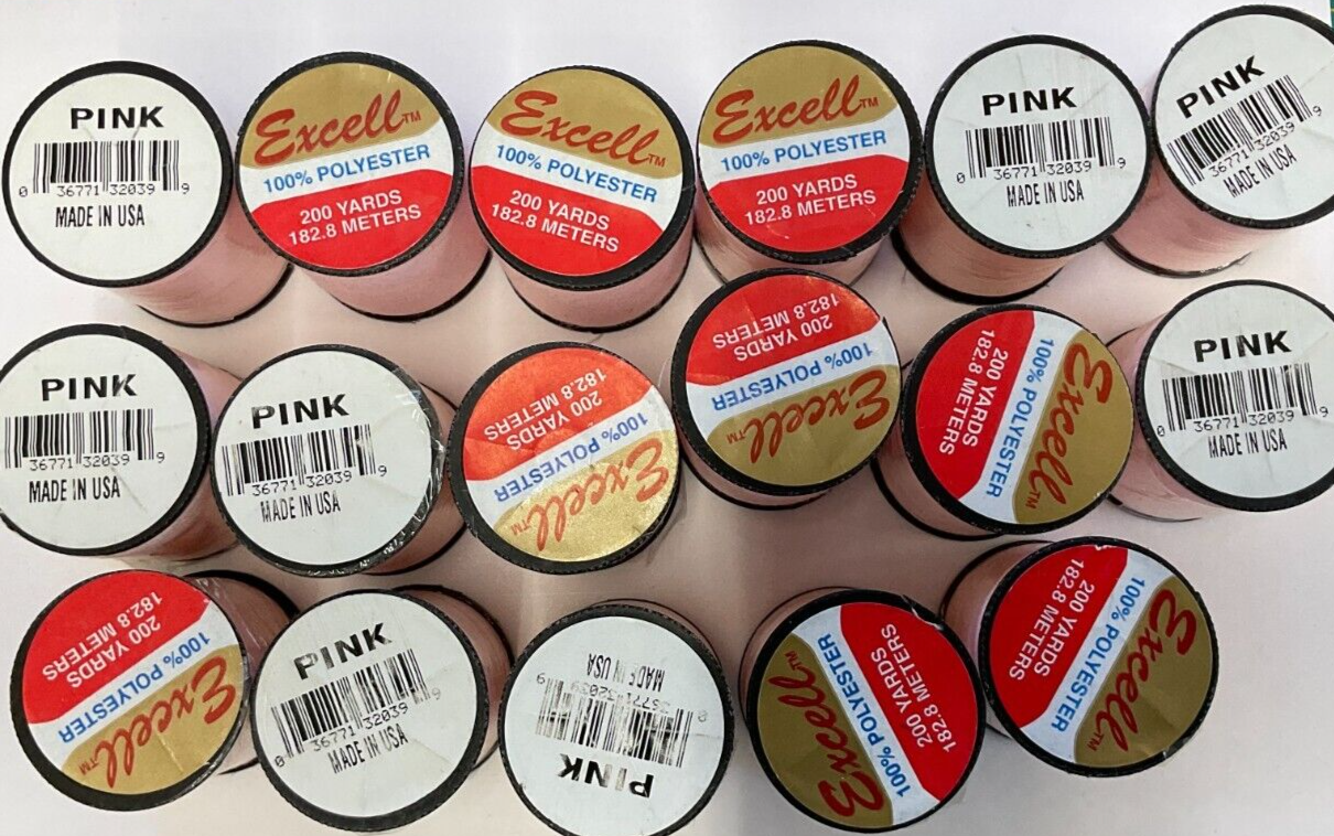 A-E EXCELL THREAD - POLYESTER - PINK, 200 YDS PER SPOOL, PACK OF 17