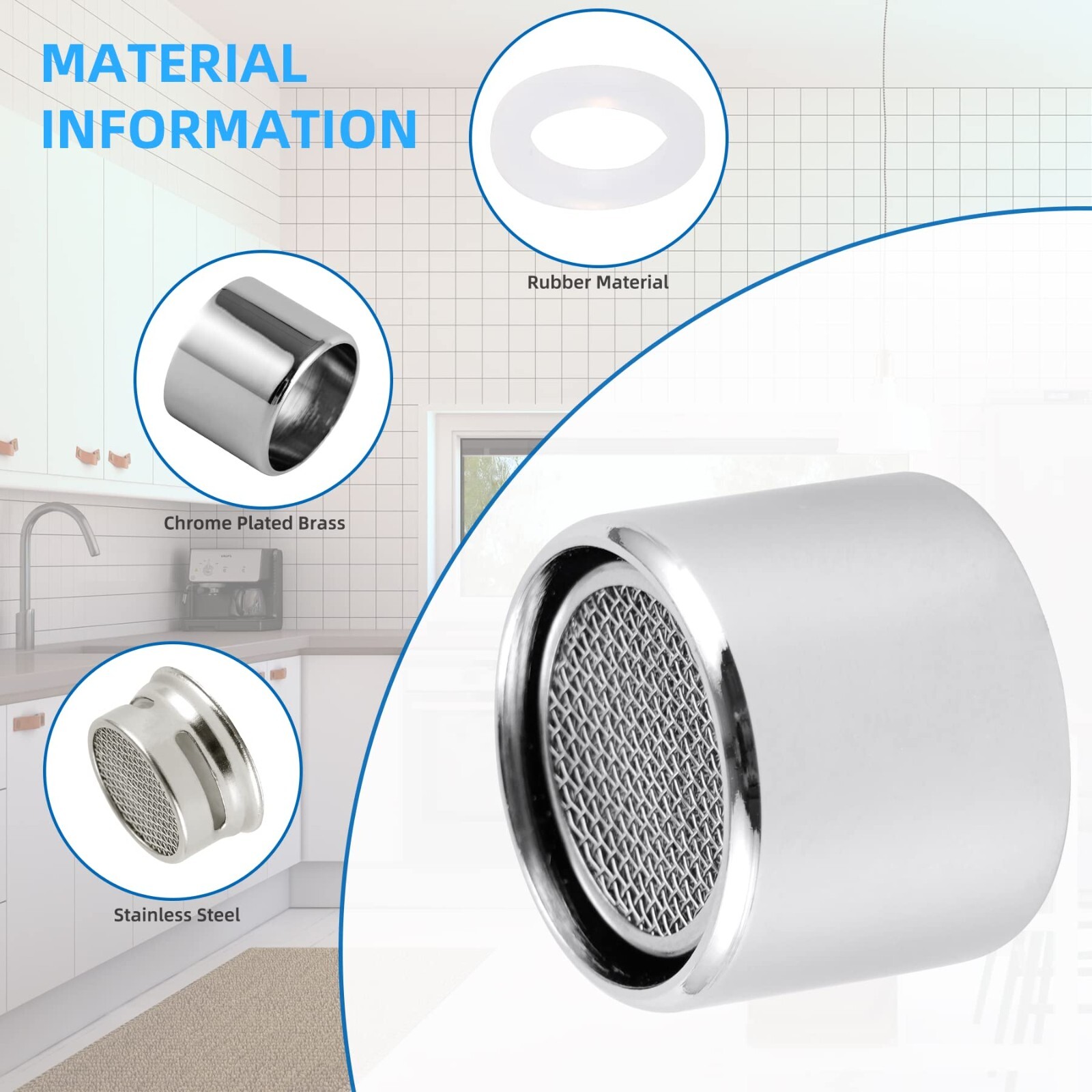 4 PCS Faucet Aerator, Kitchen Sink Aerator Faucet Filter with Solid Brass Shell