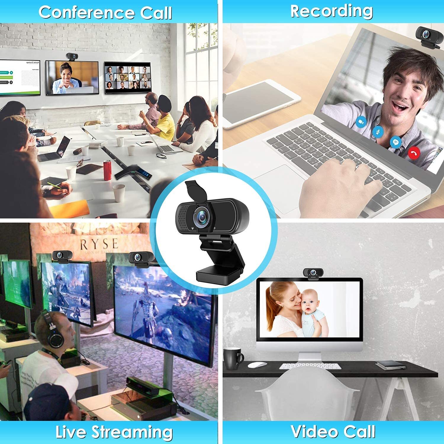 Full HD 1080P Webcam with Privacy Shutter and Tripod Pro Streaming Web Camera...