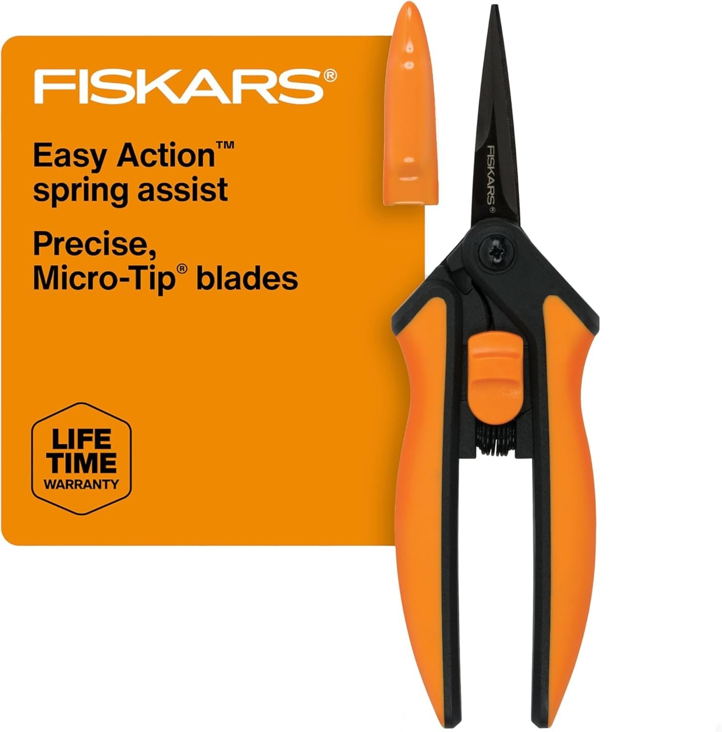 Fiskars 6" Pruning Scissors for Flowers, Buds, Non-Stick Blades, Black/Orange