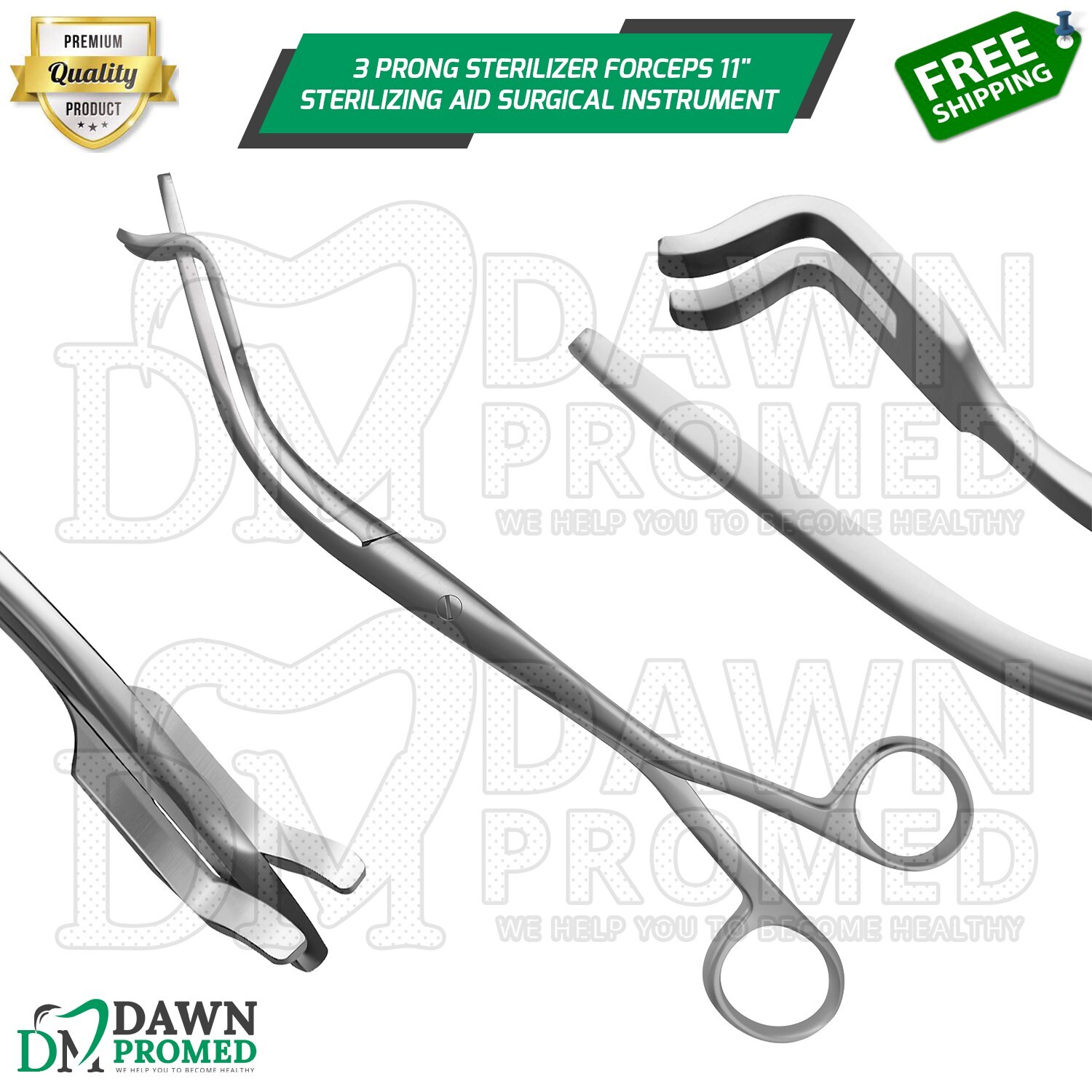 3 Prong Sterilizer Forceps 11" Sterilizing Aid Surgical Instruments German Grade