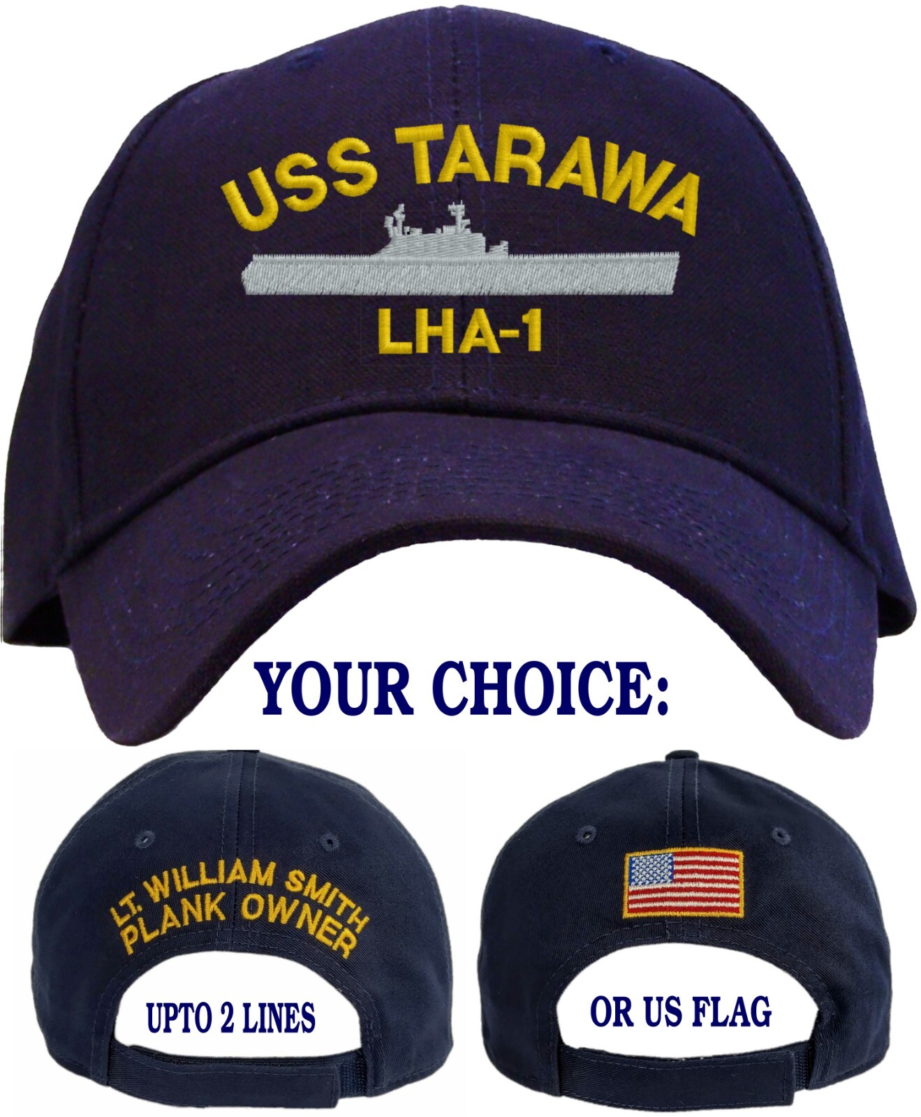 Personalized USS Tarawa LHA-1 Embroidered Baseball Cap - Choice 3 Colors