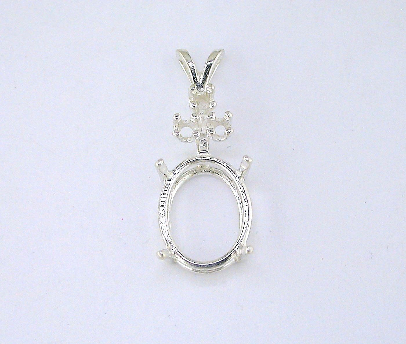 Oval Triple Accent Pendant Setting Sterling Silver