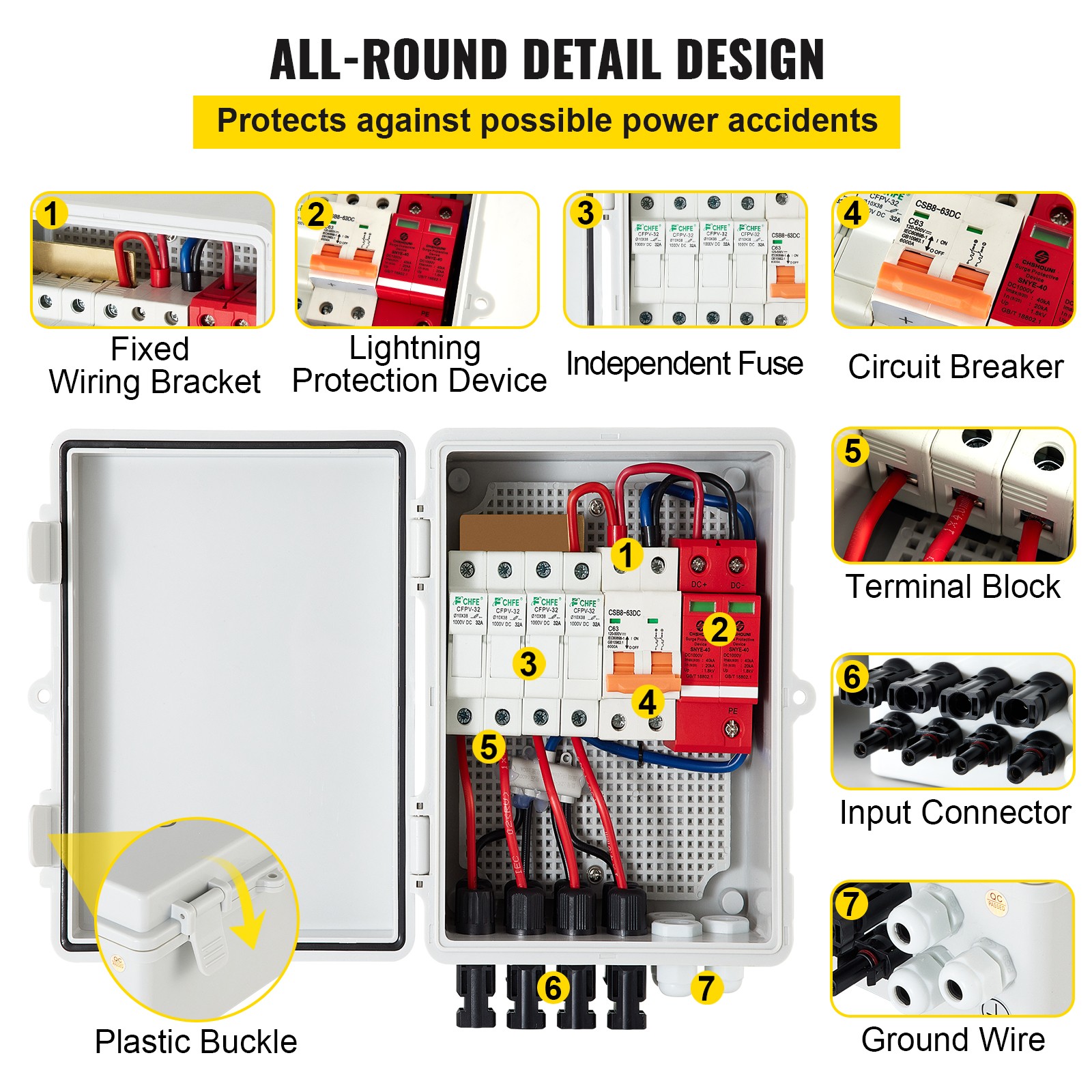 Uimoso Solar PV Combiner Box 4 String 15A for Solar Panel System, ABS Case, IP65