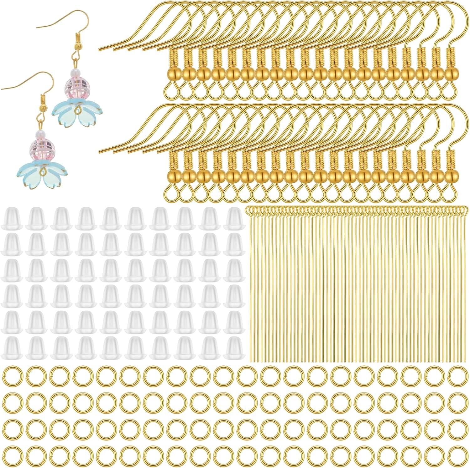 1300/300Pcs Earring Hooks for Jewelry Making, Stainless Steel Earring Hooks Gold