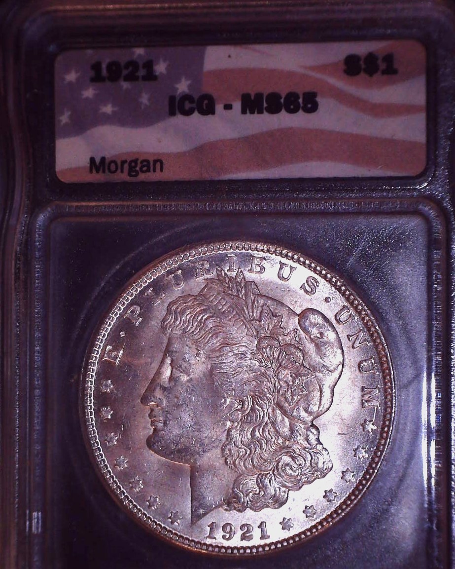 1921 Morgan Silver Dollar  ICG - MS65,  Issue Free