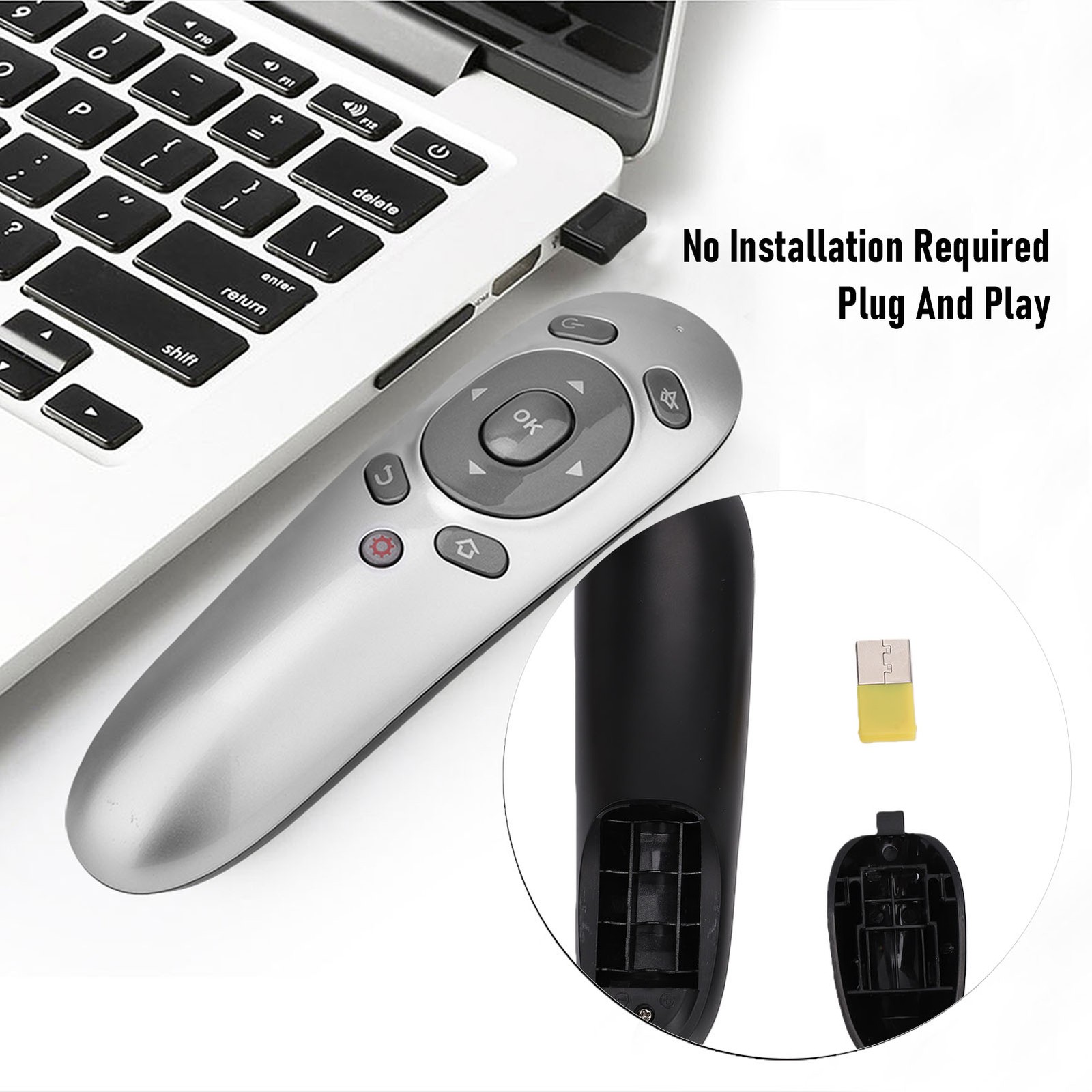 Wireless Presentation Clicker Multifunctional 2.4G USB Ergonomic Design Rem DPTR