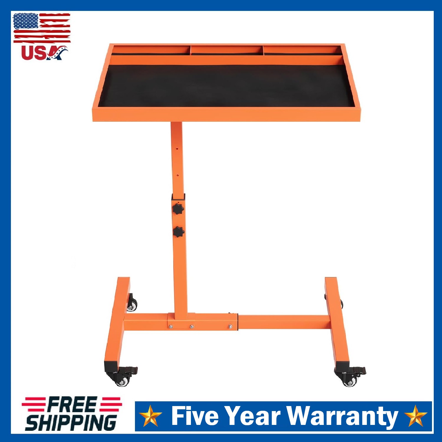 Rolling Tool Tray on Wheels Heavy Duty Steel Work Table Adjustable Height Garage