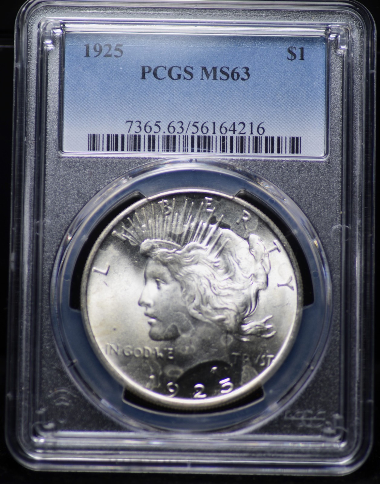 1925 PEACE DOLLAR PCGS MS 63 EXCELLENT STRIKE, LUSTER, AND SURFACE QUALITY FOR
