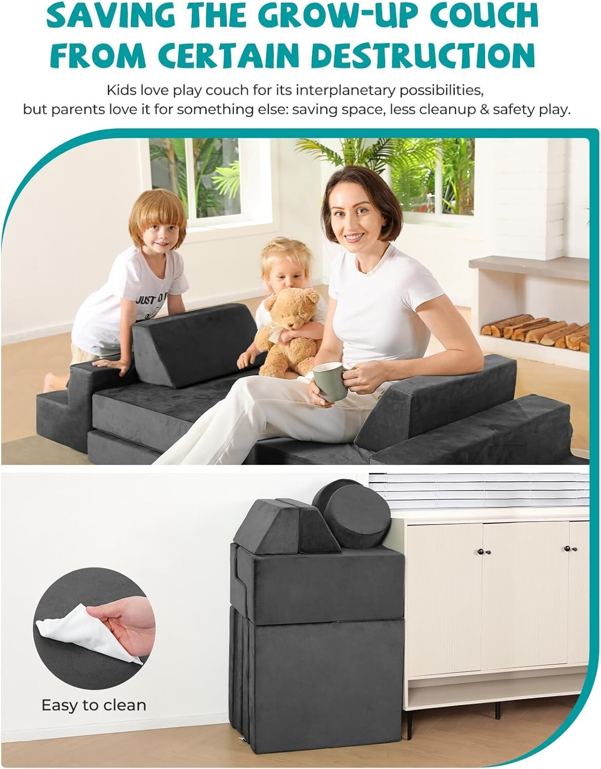 K12 DIY Convertible Kids Couch - Stylish Foam Playroom Sofa for Boys & Girls