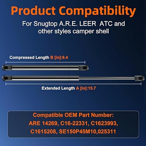 Qty (2) C16-15208 025311 Gas Shock Strut Lift Support for Leer 16in 45lb/200N