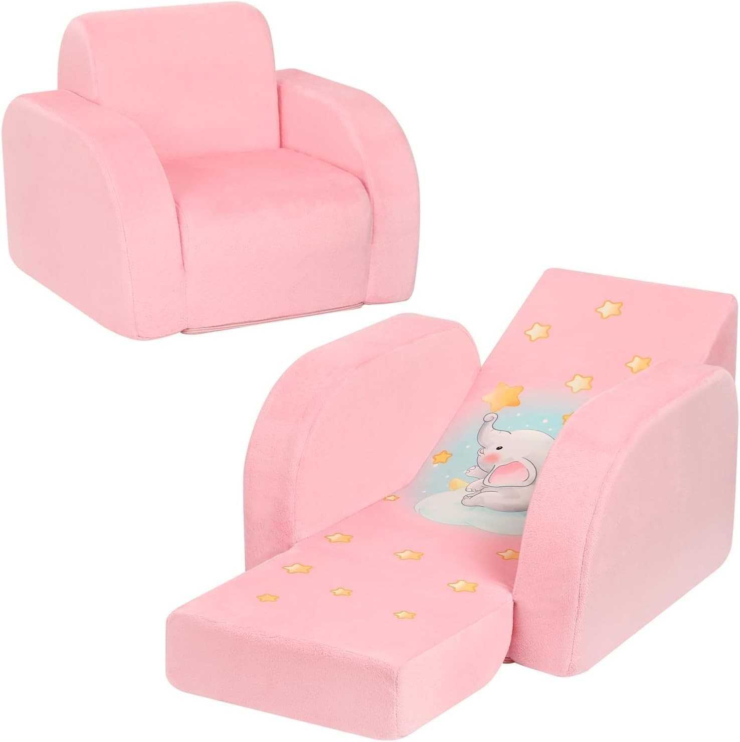 Kids 3-in-1 Sofa Couch – Flip Open Toddler Lounger, Pink Velvet