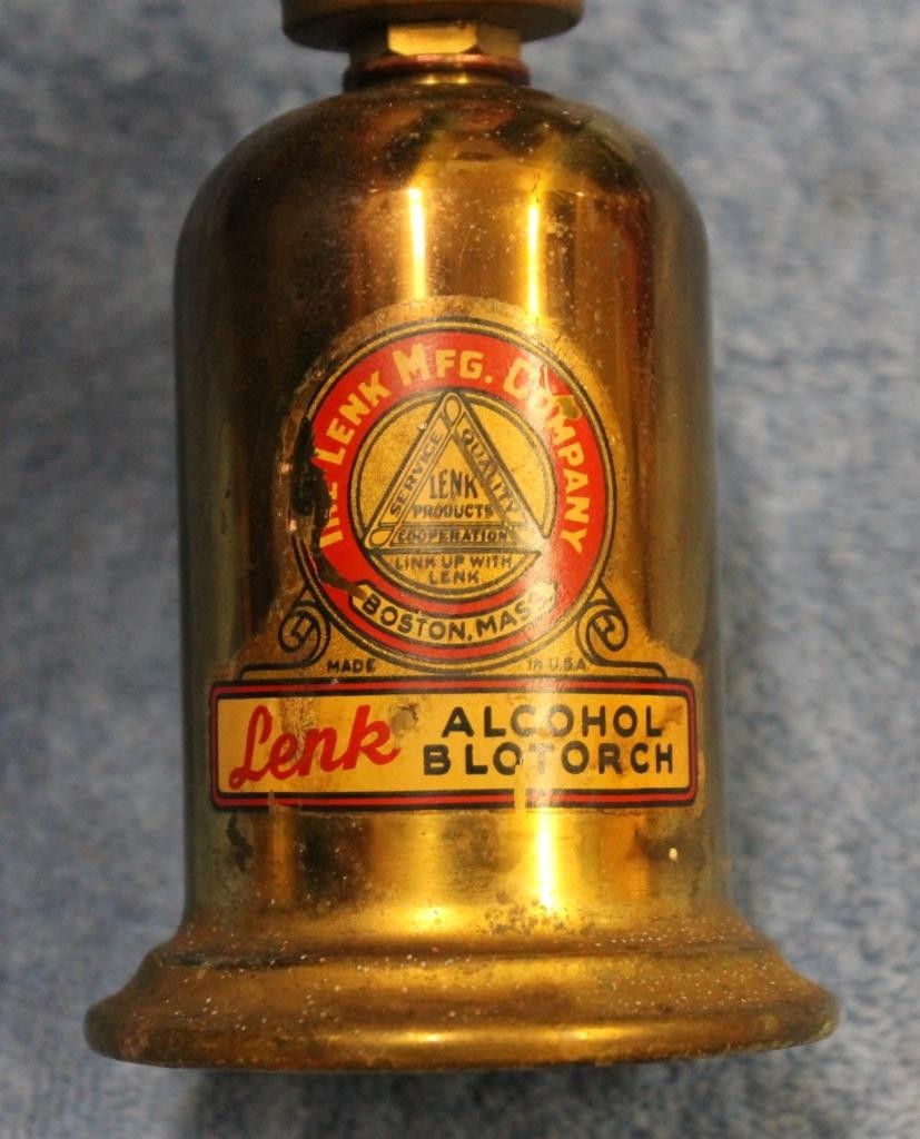 Vintage Lenk Alcohol BLOTORCH Brass Blow Torch Gasoline 5-5/8" Tall Boston Used