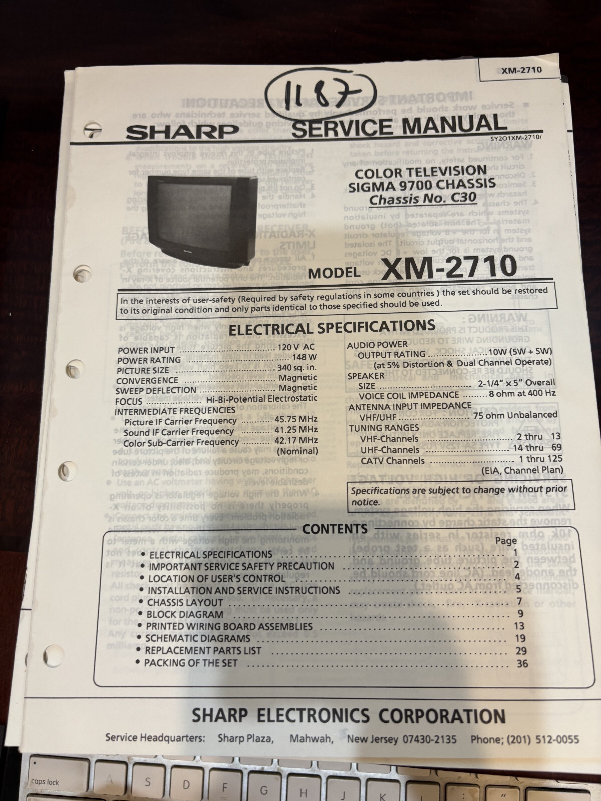 ORIG. SHARP XM-2710 XM2710 TV Repair & Service Manual 2942 3407 **ORIGINAL*