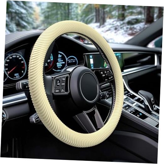 Car Steering Wheel Cover, Thin Anti-Skid Silicone Steering Wheel Light Yellow