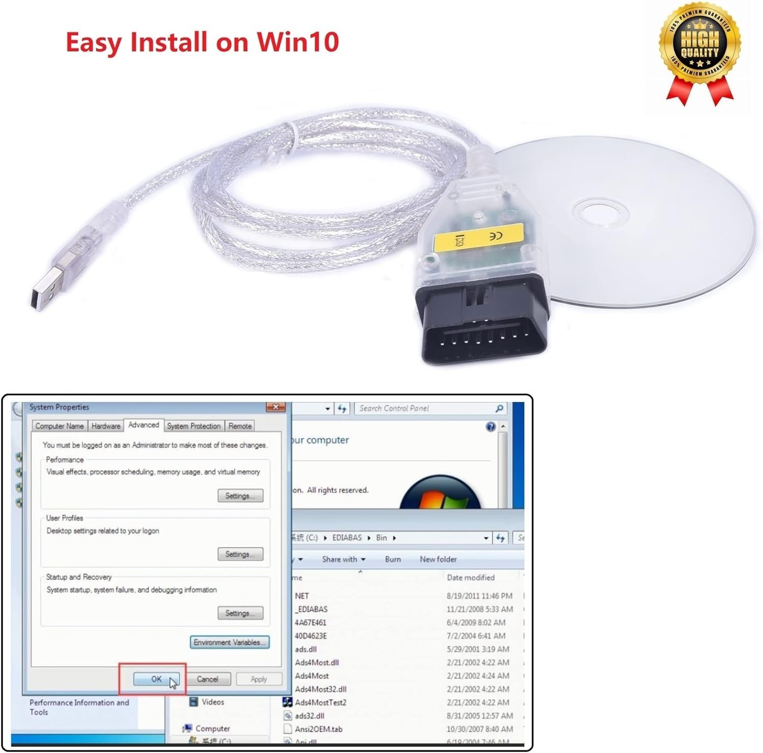 BMW INPA OBD2 K+DCAN Diagnostic Cable with Ediabas Switch for Efficient Testing