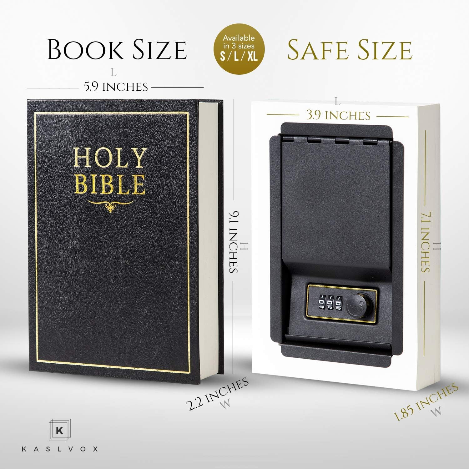 Bible Book Safe (Large, Combination Lock) | Enclosed metal lockbox fixed inside