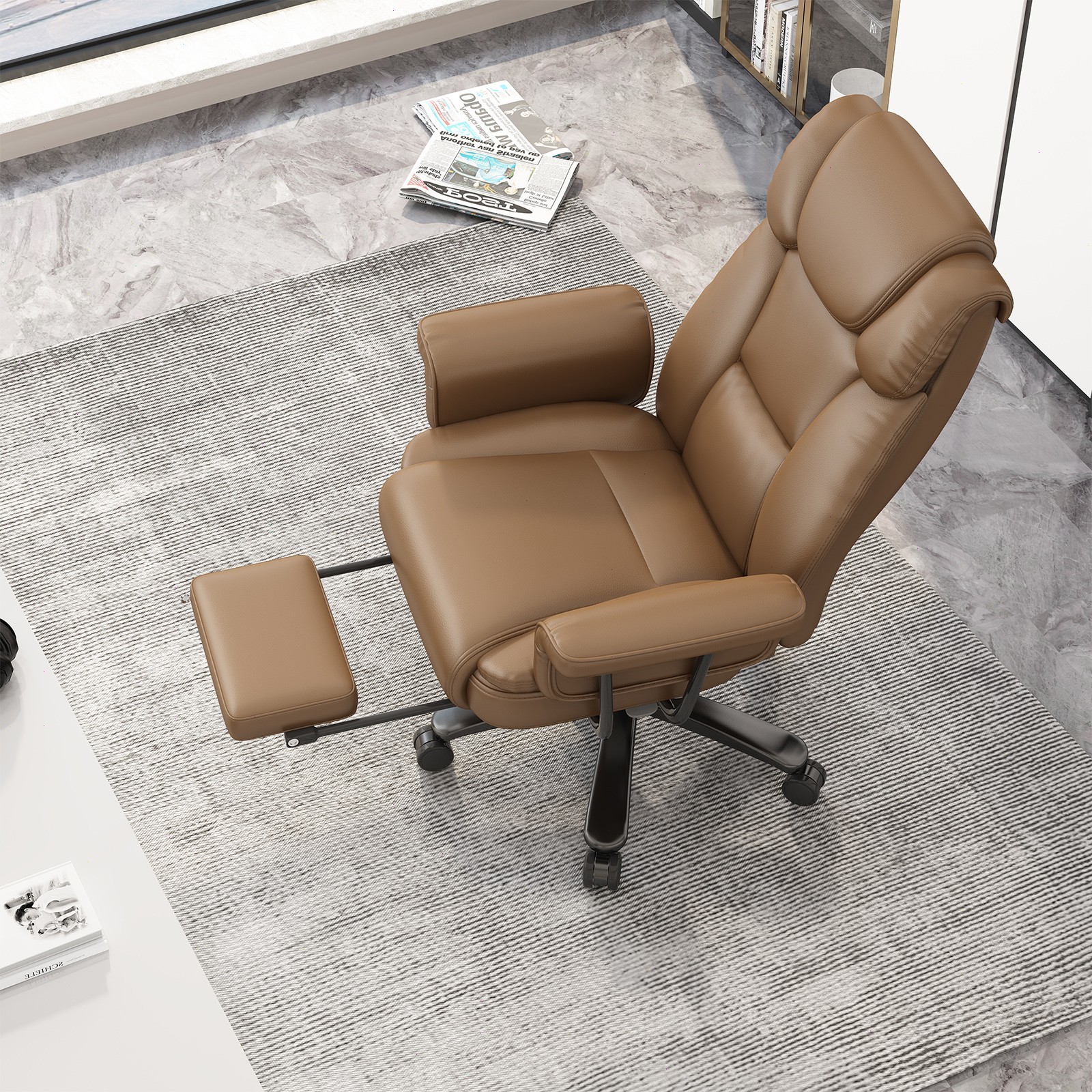 Big and Tall Office Chair Reclin with Footrest High Back Desk Chair 400LBS Brown