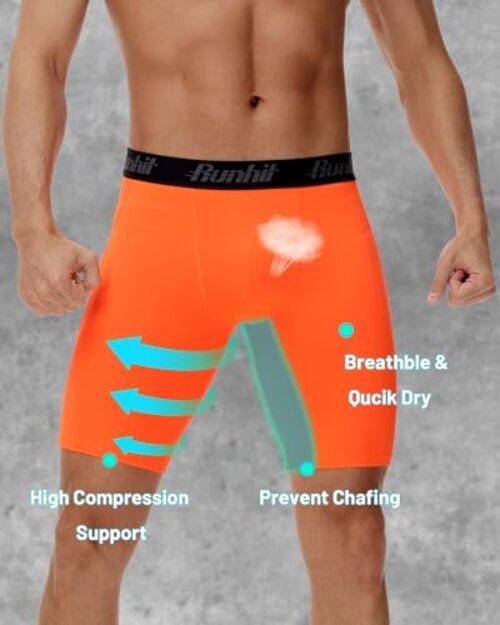 Men's Compression Shorts with Pockets – 9" Performance Athletic Large Orange