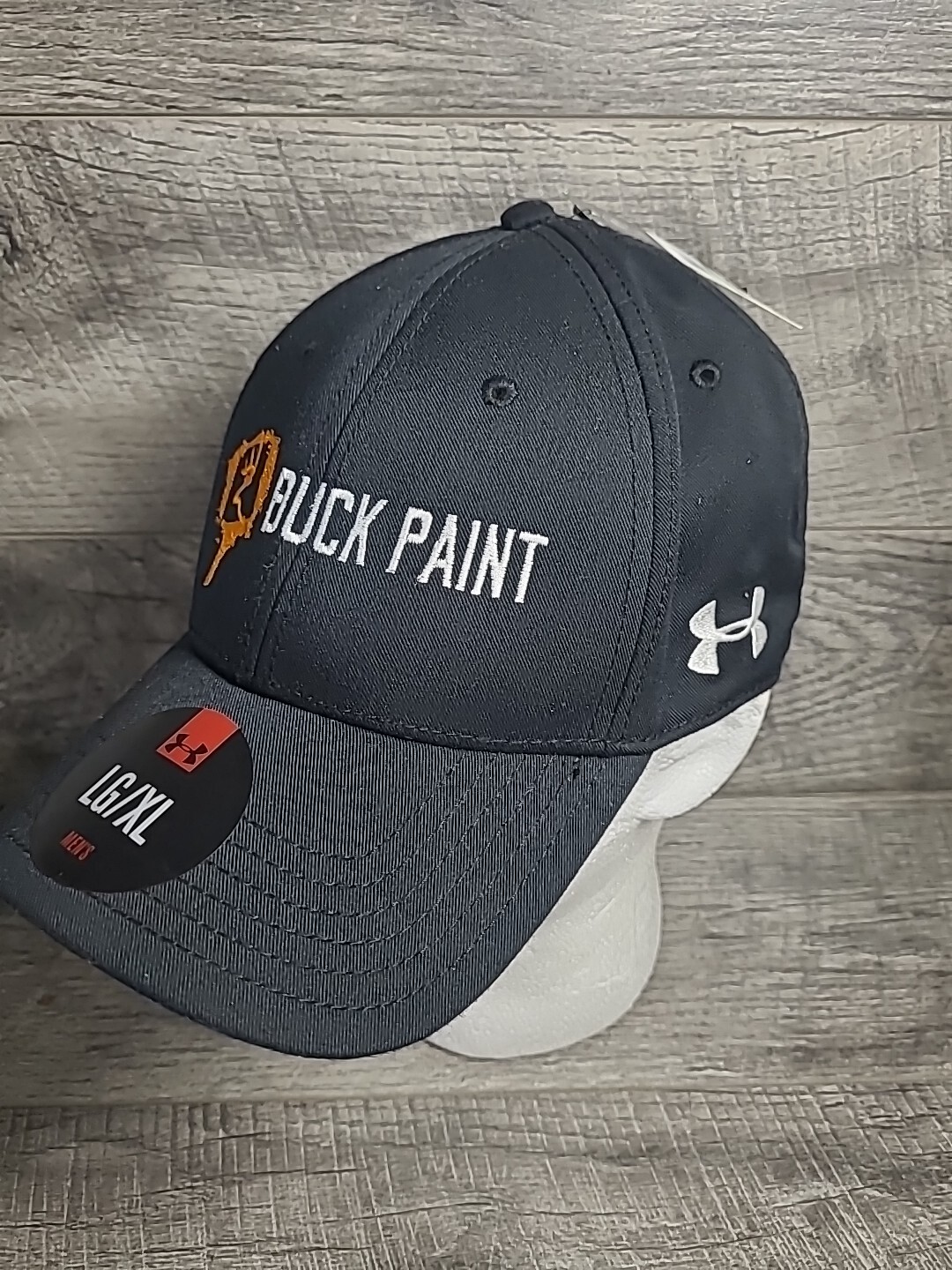 Buck Paint Under Armour Fitted Size LG /XL Black Baseball Hat Orange Logo New