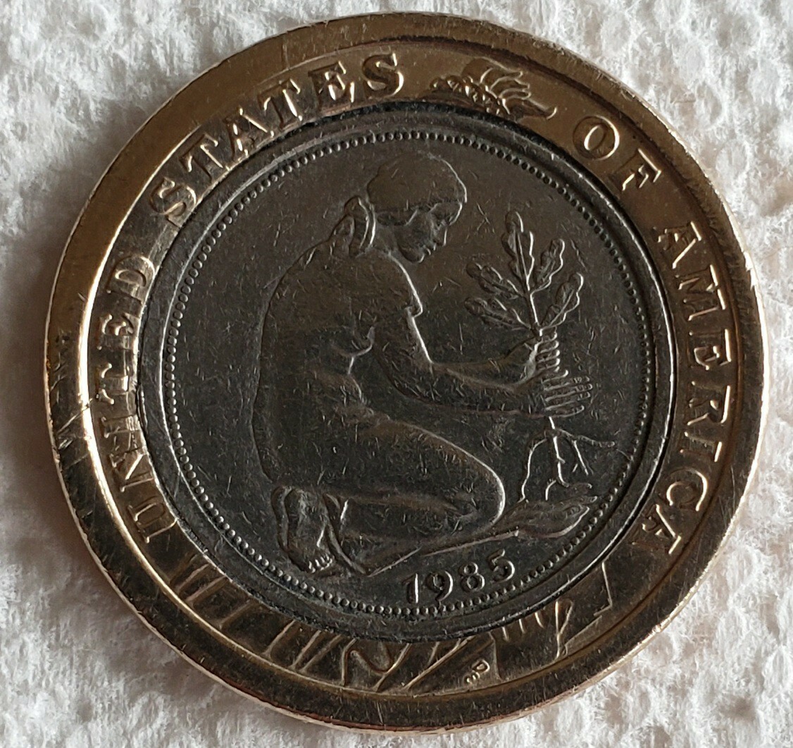 Coin Golf Ball Marker -  Gold presidential Dollar a German  50 pennies 1985 F