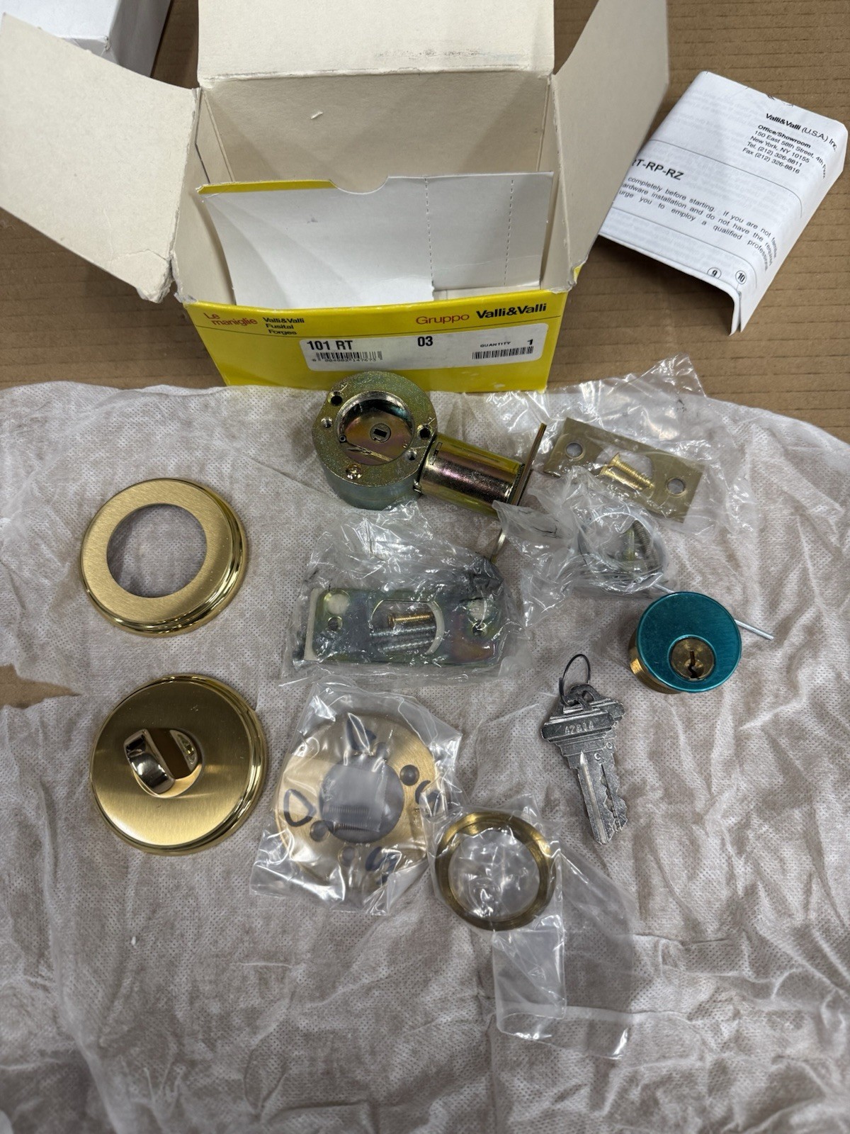 Valli And Valli 101 RT 03 - Single Deadbolt - Polished Brass - Unused - Scuffs