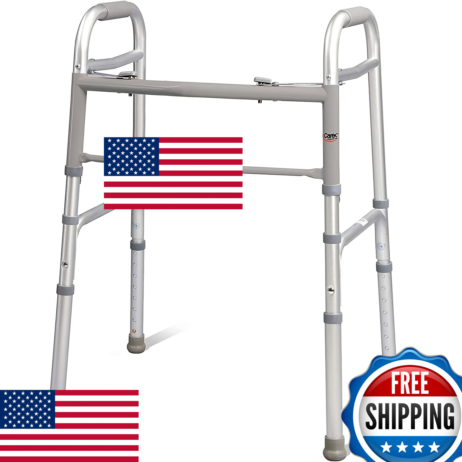 CAREX Folding Walker for Seniors, Adjustable Ht 30-37", Lightweight, Portable