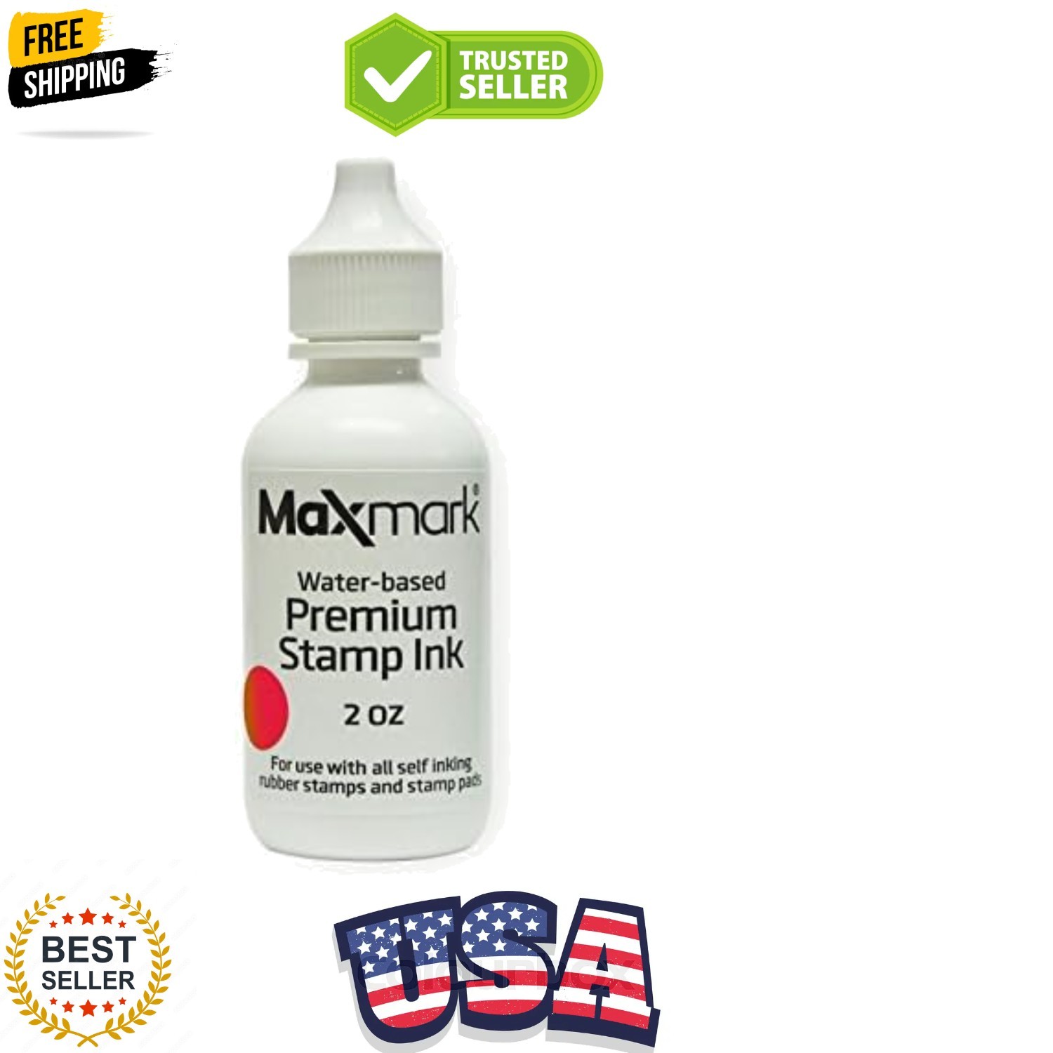 Refill Ink with Control Tip Bottle for Self-Inking Stamps, Red Color - 2 oz.