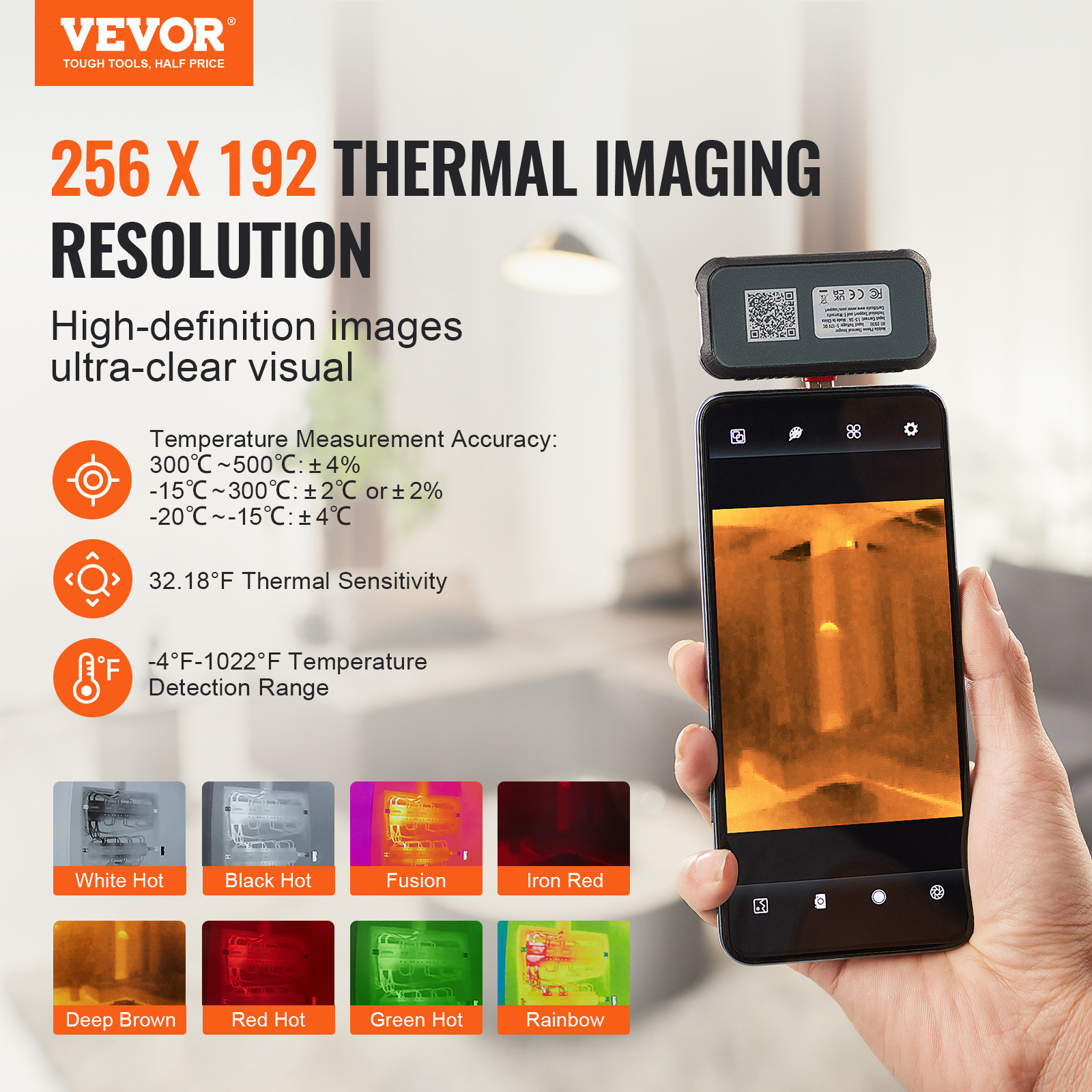 VEVOR Thermal Imaging Camera for Android 256x192 IR Resolution 25Hz Refresh Rate