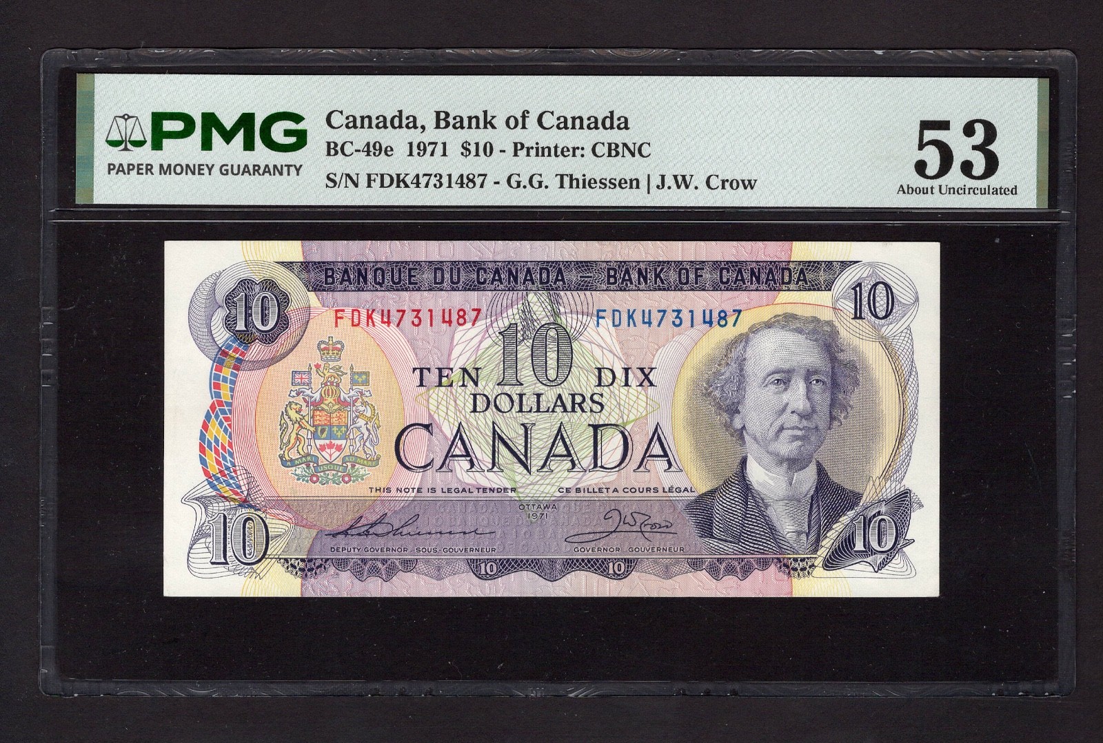 Canada 10 Dollars 1971 BC-49e About Uncirculated