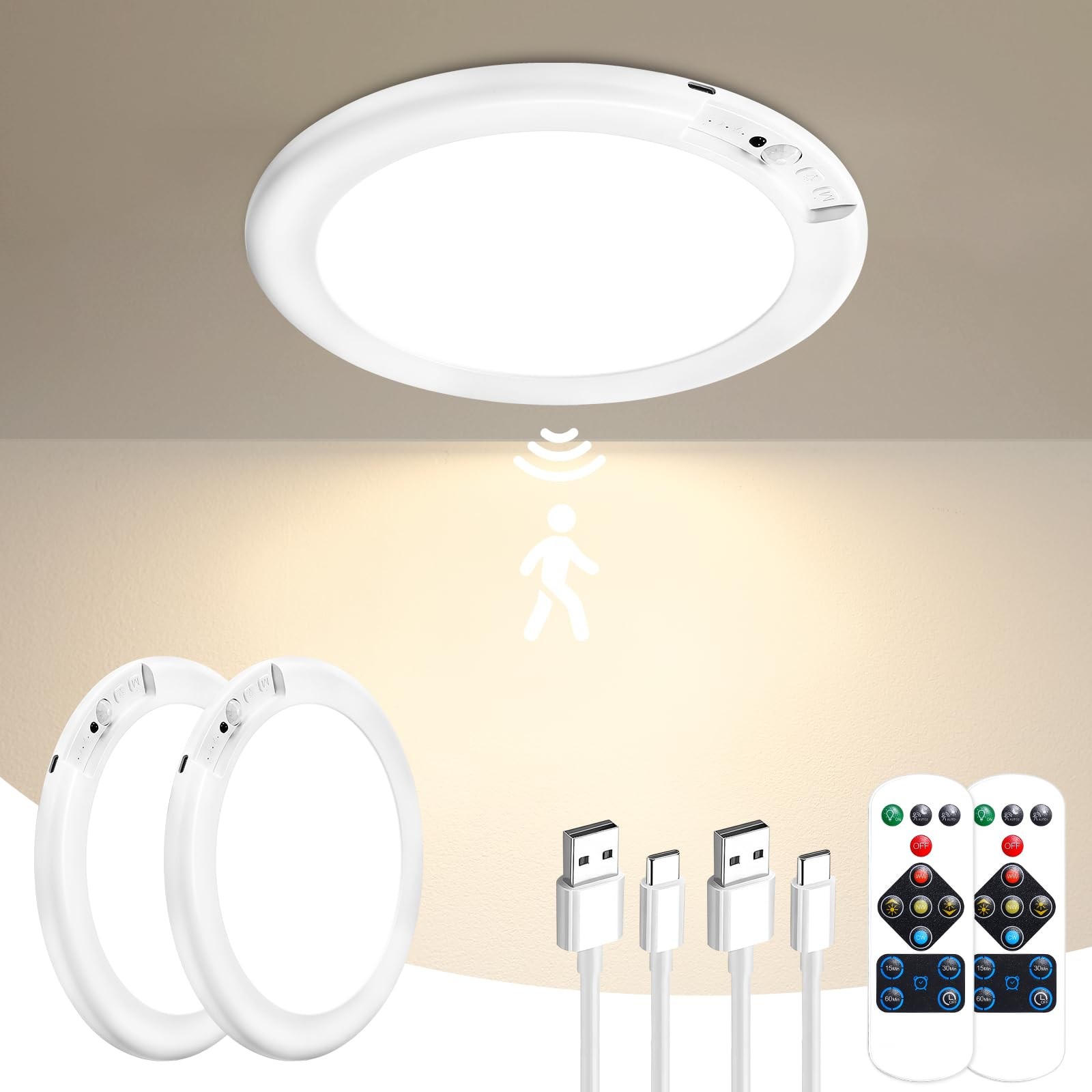 Gotopceed Rechargeable Motion Sensor Ceiling Light with Remote - Magnetic Wir...