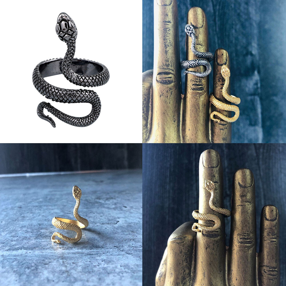 US 1 Stainless Steel Ring Snake Gothic Jewelry Retro Animal Adjustable Unisex