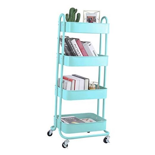 4-Tier Metal Mesh Utility Rolling Cart Storage Organizer Shelf B-turquoise