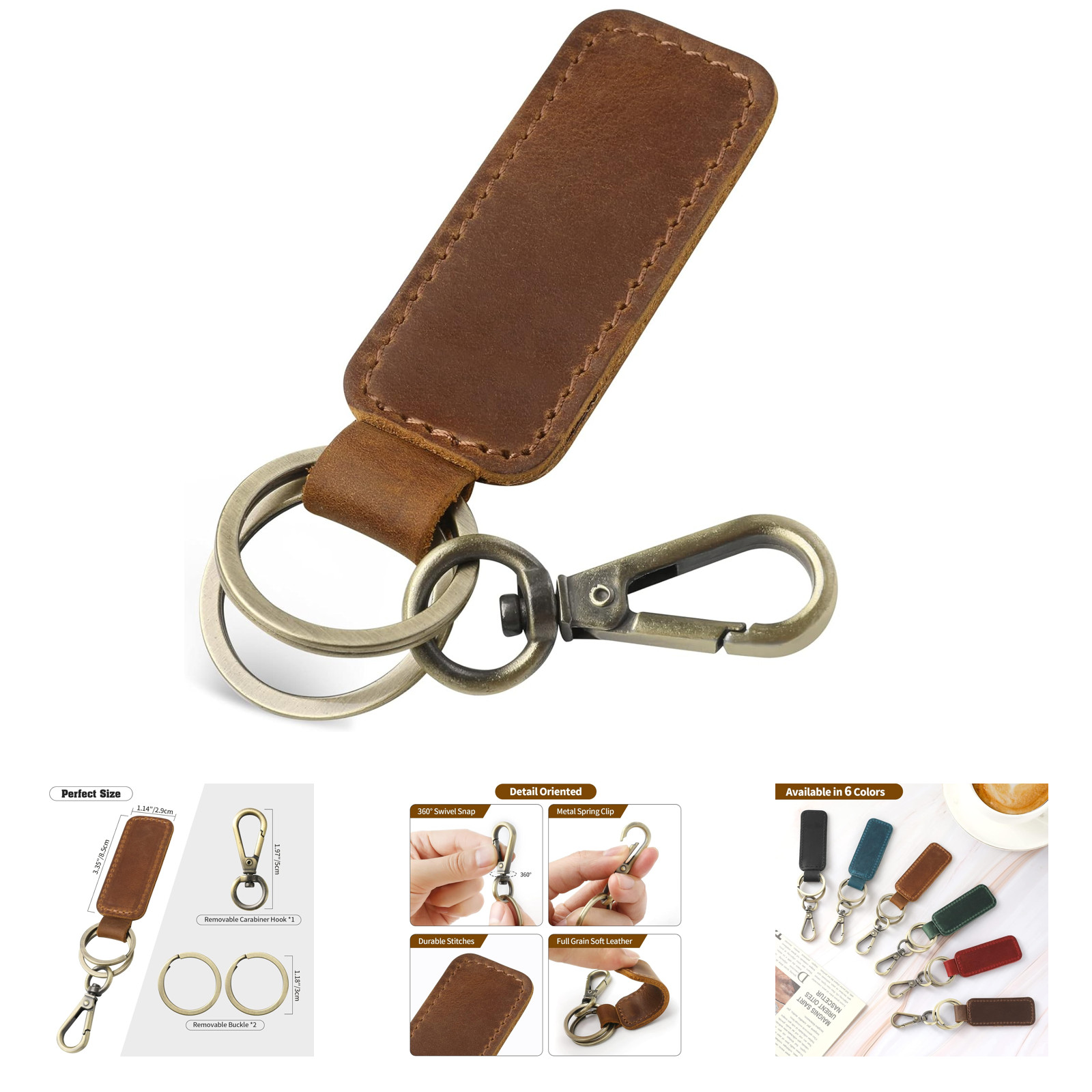 Genuine Leather Car Keychain, Leather Key Chain Holder for Men Women, Universal