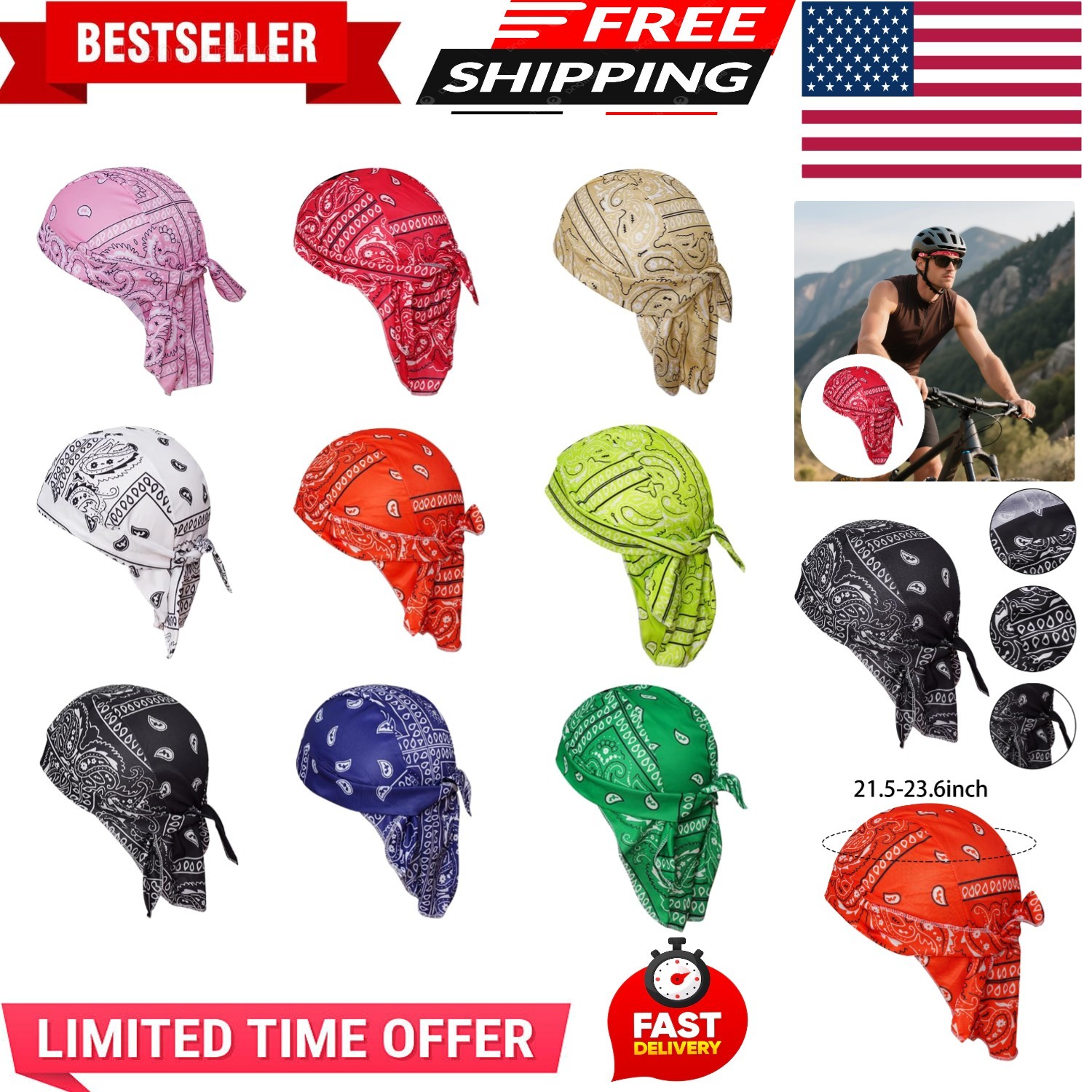 8 Pack Do Rag Skull Caps for Men Sweat Wicking Doo Rags Cooling Helmet Liner ...
