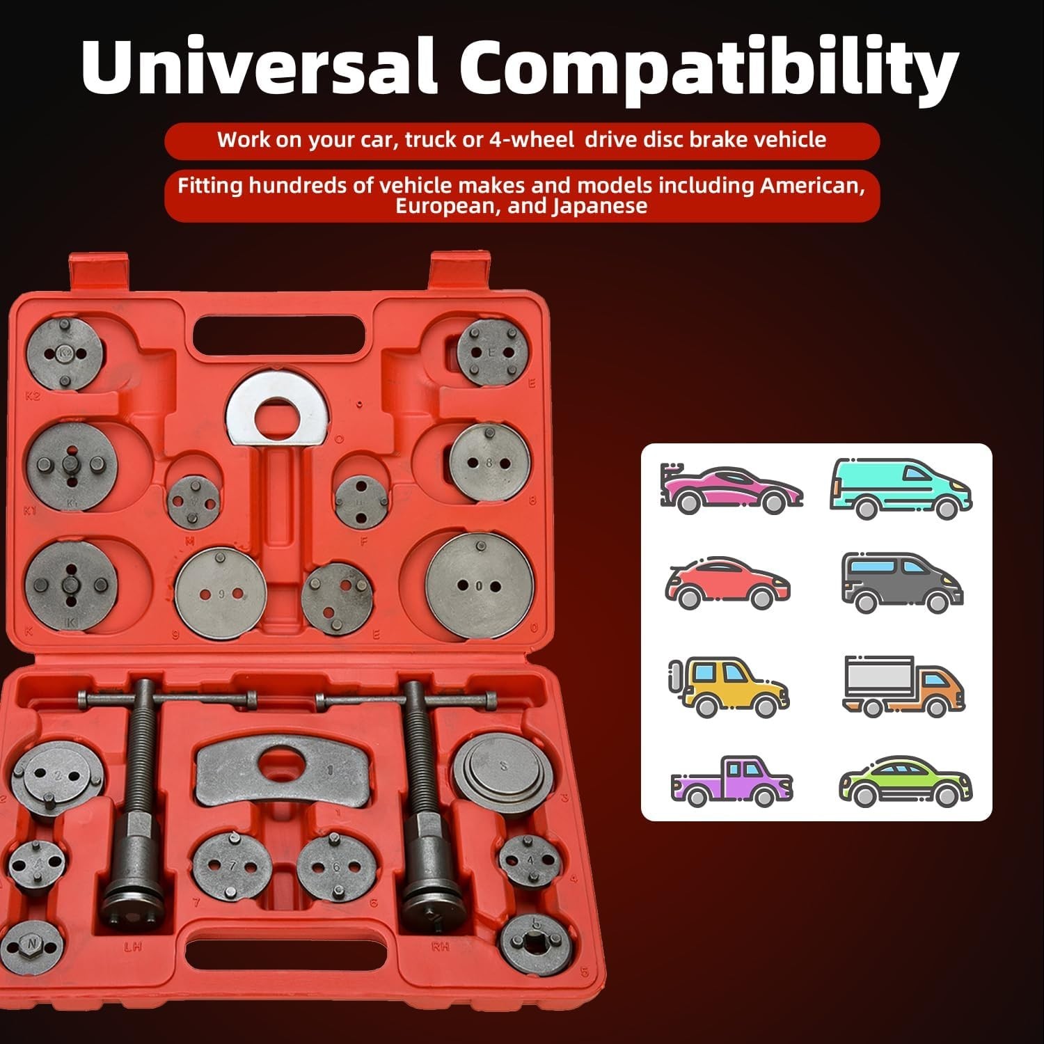 24pc Disc Brake Caliper Compressor Tool Set - Essential for Brake Maintenance