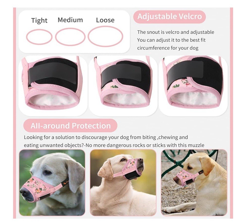 Heele Dog Muzzle SMALL- Adjustable, Pink, Flower pattern, Brand New, Never used