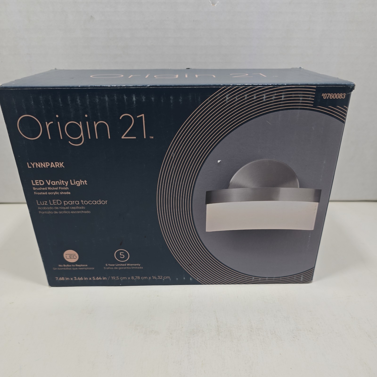 new Origin 21 Lynnpark LED Vanity Light Brushed Nickel Frosted Acrylic