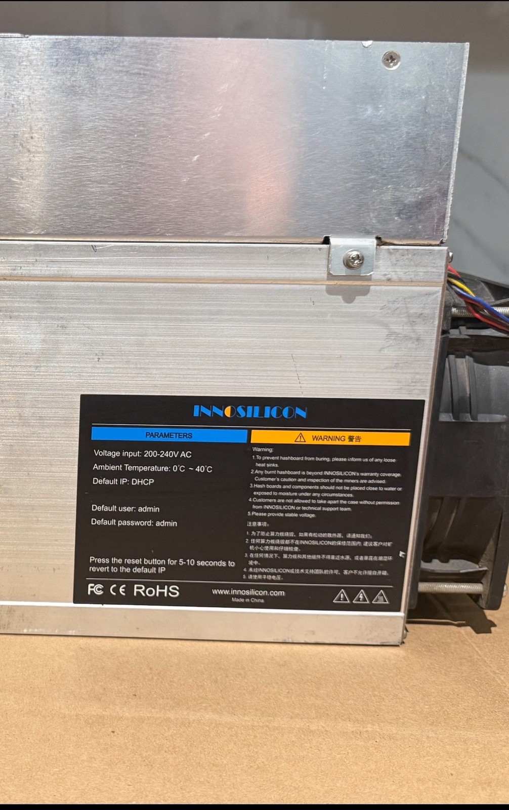 Innosilicon T2Tzs 30TH ASIC Miner – Powers On – Untested