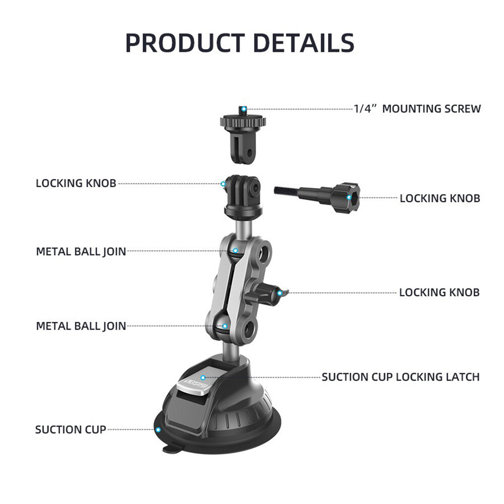 Camera Suction Cup Mount Car Windshield Dash 1/4" Mounting for Action Camera