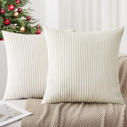 Corduroy Christmas Throw Pillow Covers 18x18 18" x 18" (Pack of 2) Cream White