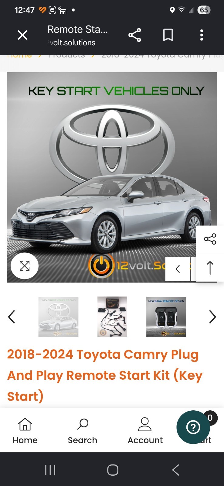12 Volt Solutions remote start kit toyota camry Plug And Play 18-24