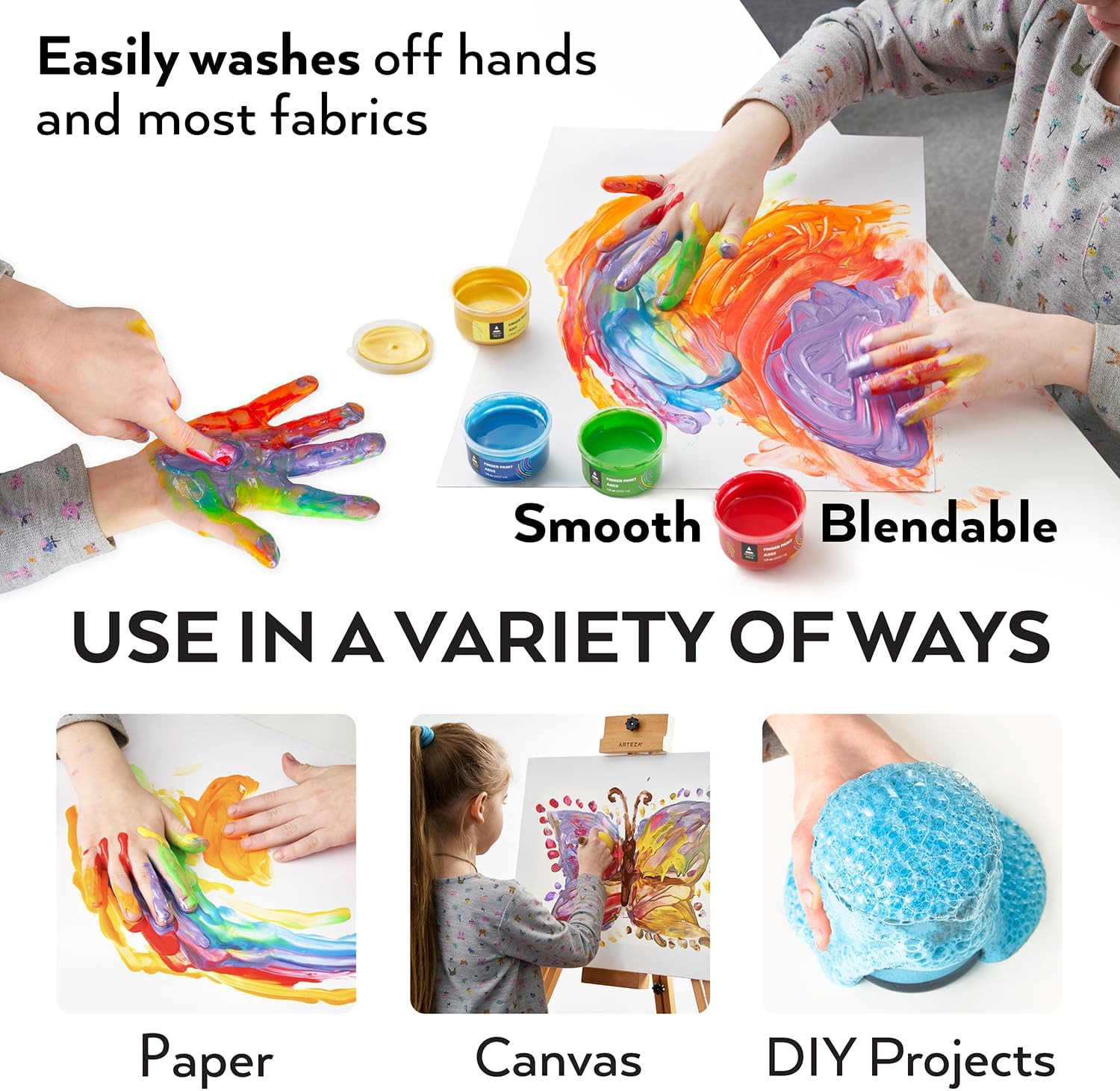 30 Finger Paint Set, 1 Fl Oz, Non- Washable Finger Paint Kit for Kids, Art Suppl