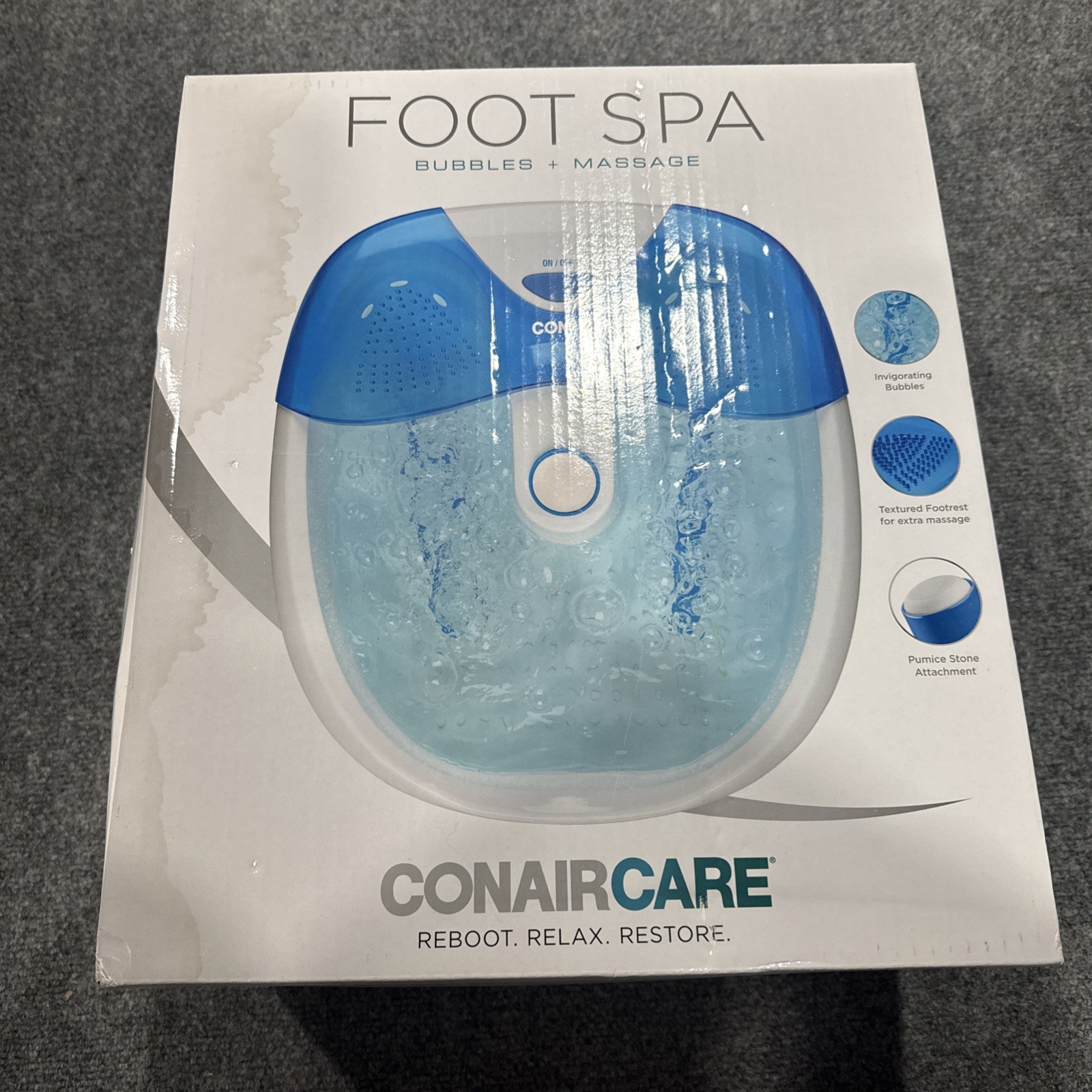 Conair Care Foot Spa W/ Bubbles & Message Reboot Relax, Restore, New In Box
