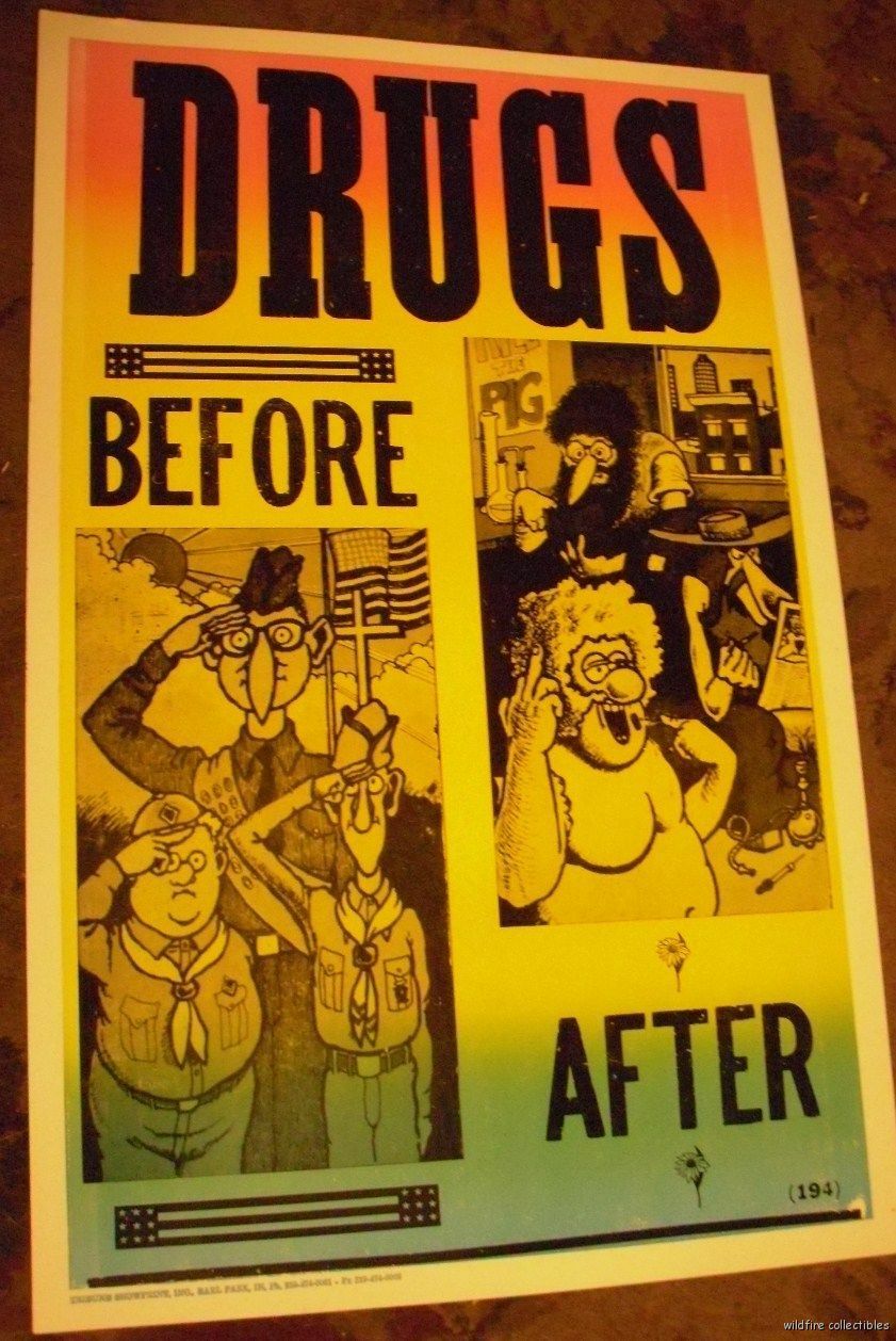 VINTAGE 60S DRUGS BEFORE AFTER HEAD SHOP HIPPIE POSTER pot weed pothead stoner