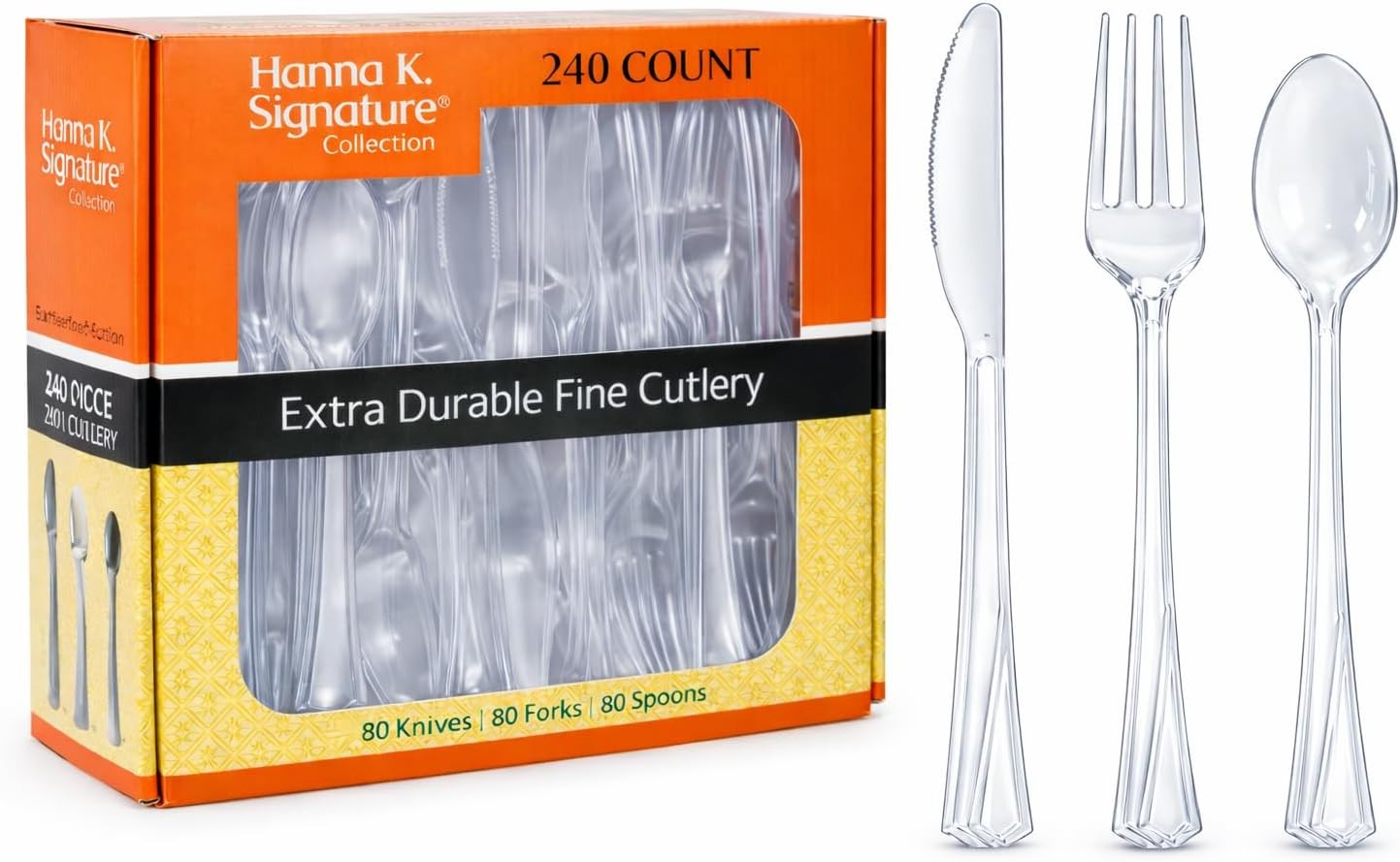 Hanna K.  Clear Plastic Sierware Set, Heavyweight Elegant